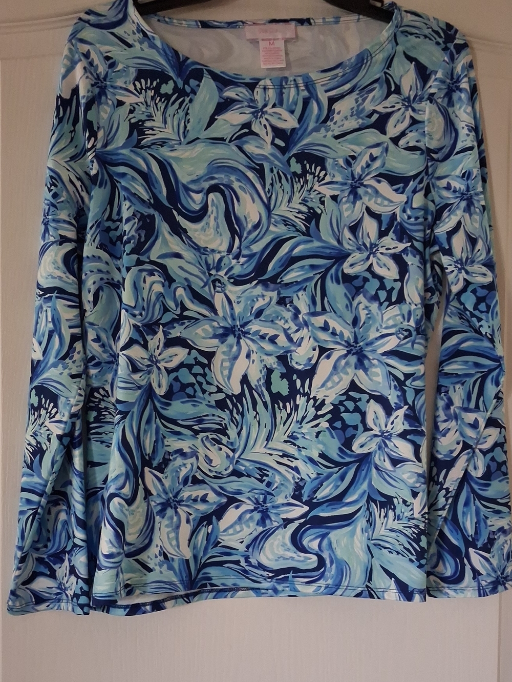 Women’s Blue Floral Long-Sleeve Top (Golf Shirt)